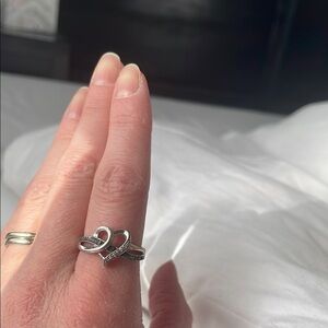 Blue and clear diamond heart ring sterling silver